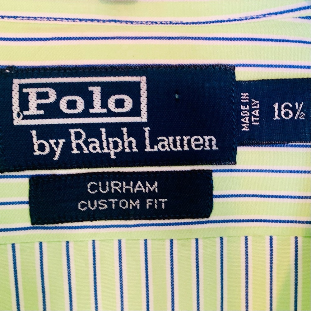 Polo Ralph Lauren green blue white striped men's button down shirt Men’s 16 1/2